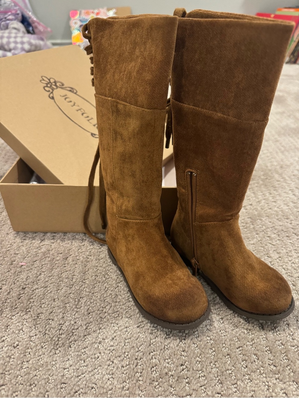 Joyfolie Toddler Size 7 Tall Suede Lace-Up Boot in Brown